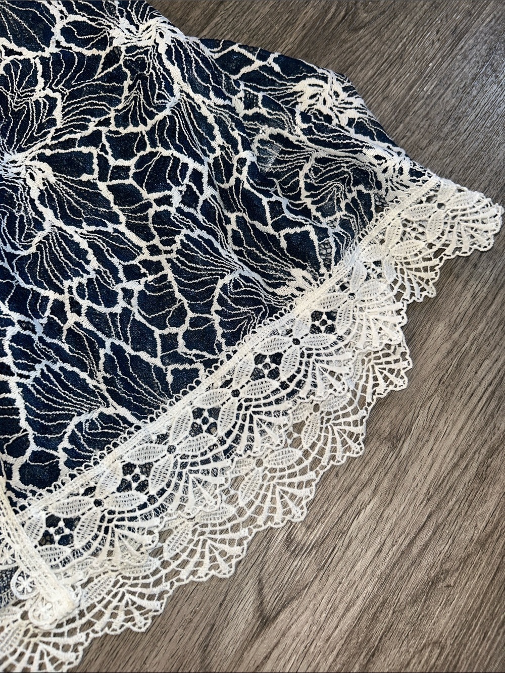 Lace Crochet Overlay Tank Dress Navy Cream Boho Festival Mini Medium - Picture 6 of 10